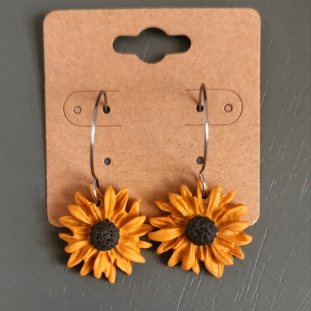 Clay sunflower earrings
